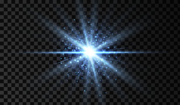 镜头光晕。光发光效果。蓝色闪光和眩光物体。孤立的矢量插图上透明的背景。图片下载