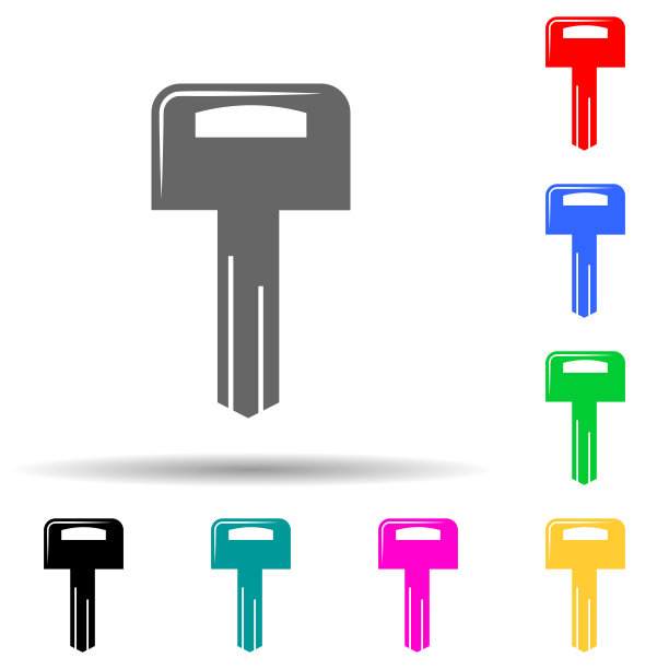 图标键多色风格。简单的字形，平面矢量锁和按键图标的用户界面和用户体验，网站或移动应用程序图片下载