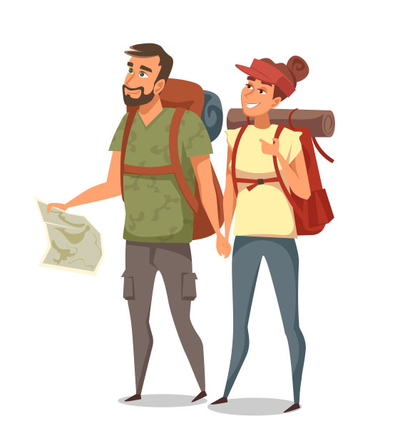 年轻的男子和女子背包客孤立在白人图片下载