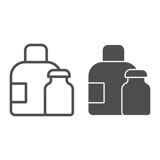 水瓶线和固体图标。医用液体包装容器。塑料产品的设计理念，轮廓风格的象形图上的白色背景，用于web和应用程序。Eps 10。图片下载