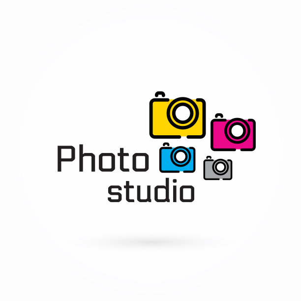 摄影工作室标志模板，彩色相机平面图标图片下载