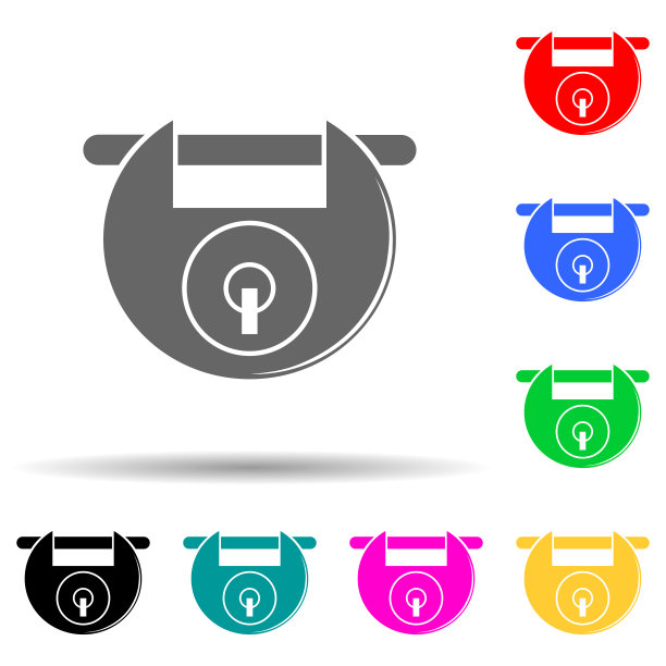 键锁多颜色风格图标。简单的字形，平面矢量锁和按键图标的用户界面和用户体验，网站或移动应用程序图片下载