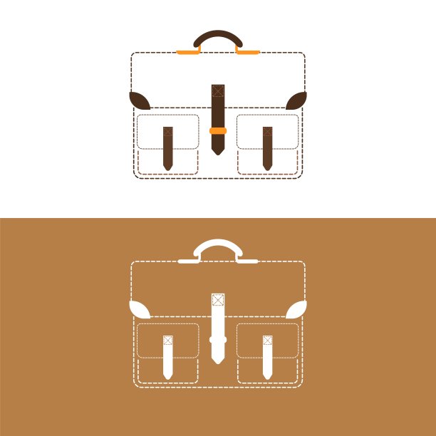 虚线轮廓男士的商务包。细线公文包图标图片下载