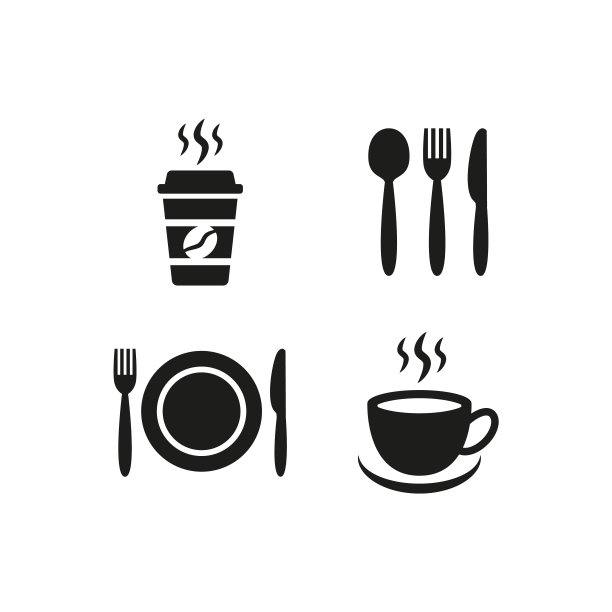 餐厅和咖啡馆图标设置在白色背景。图片下载