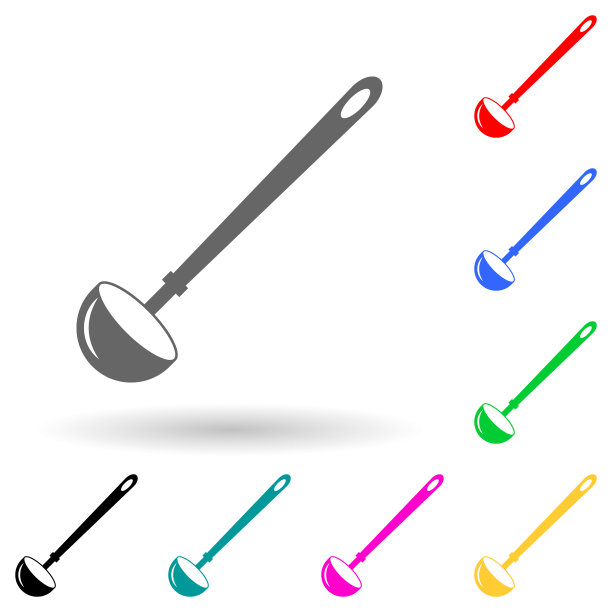 钢包多颜色样式图标。简单的字形，平面矢量厨房工具图标的用户界面和用户体验，网站或移动应用程序图片下载