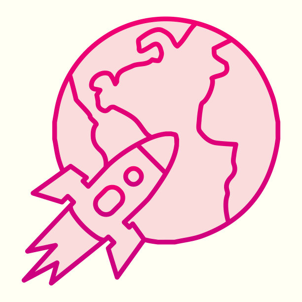 带有行星线图标的火箭。地球与飞行的宇宙飞船。天文学矢量设计概念，轮廓风格的象形图上的白色背景，用于web和应用程序。Eps 10。图片下载