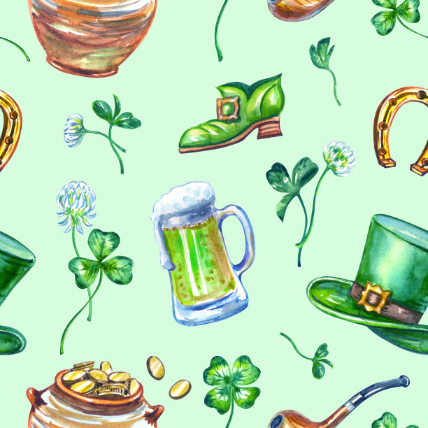 圣帕特里克节无缝模式上的绿色背景图片下载