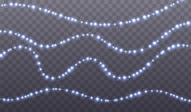 圣诞花环孤立在透明的背景。发光的蓝色灯泡。图片下载