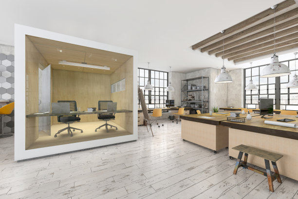 有小隔间的大型现代办公空间图片下载