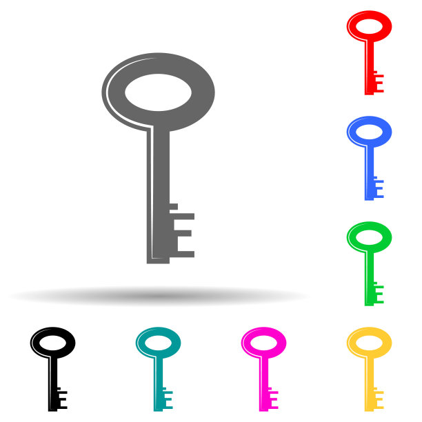 图标键多色风格。简单的字形，平面矢量锁和按键图标的用户界面和用户体验，网站或移动应用程序图片下载