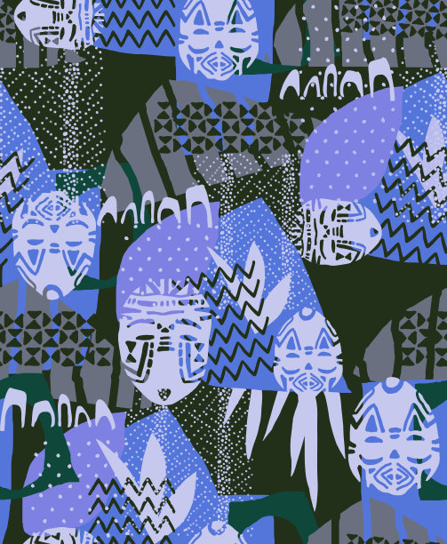 无缝种族图案与非洲面具图片下载