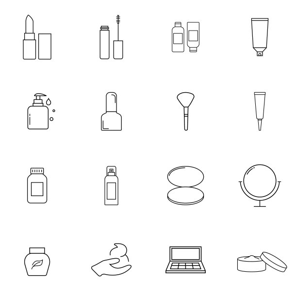 化妆品和美容图标设置在细线风格。现代轮廓风格图标集合。完美的矢量图形图片下载