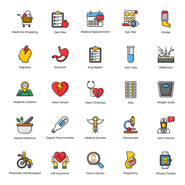 医疗配件平面图标包图片下载