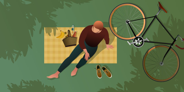 完美的自行车野餐素材图片