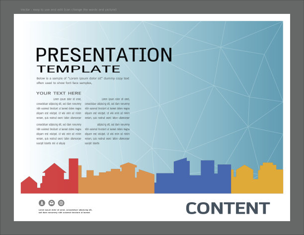 展示设计模板，城市建筑的轮廓和颜色，向量现代背景。图片下载