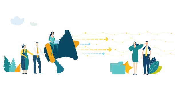 商人用扩音器操作。一起工作，沟通和控制想法。图片下载