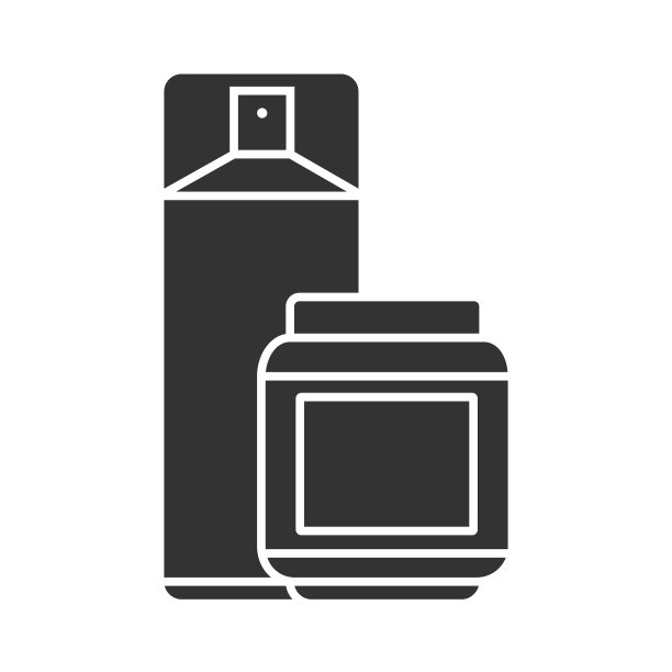 发胶字形图标。美发产品。固定湿发和干发的方法。产品用于发硬和防风。轮廓的象征。负空间。向量孤立的插图图片下载