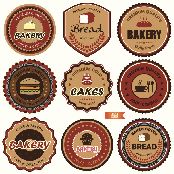 收集烘焙和咖啡徽章。图片下载