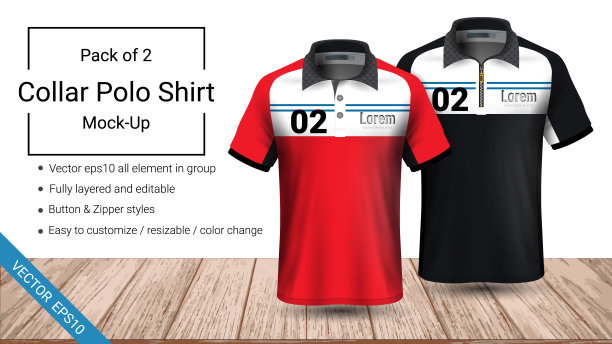 Polo领t恤模板，矢量eps10文件完全分层和可编辑准备展示定制设计，通过简单的编辑对象和颜色，完美的团队，或任何场合。图片下载