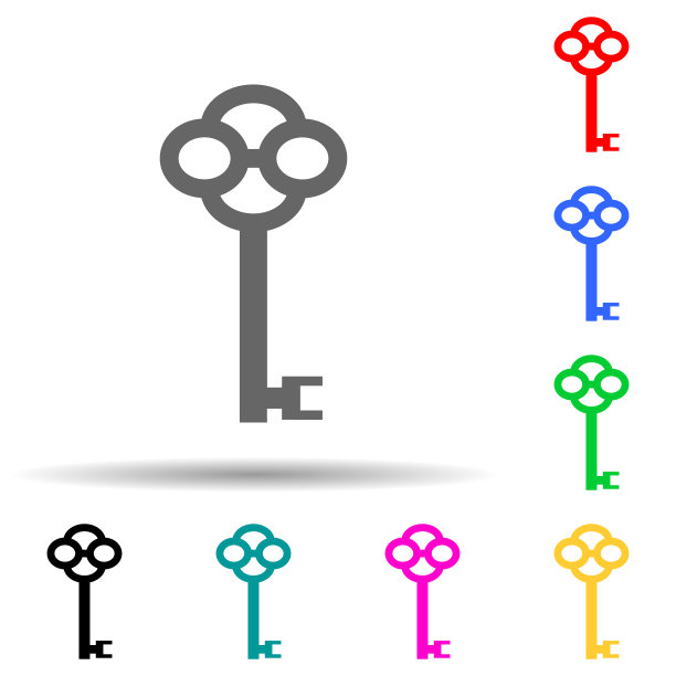 图标键多色风格。简单的字形，平面矢量锁和按键图标的用户界面和用户体验，网站或移动应用程序图片下载