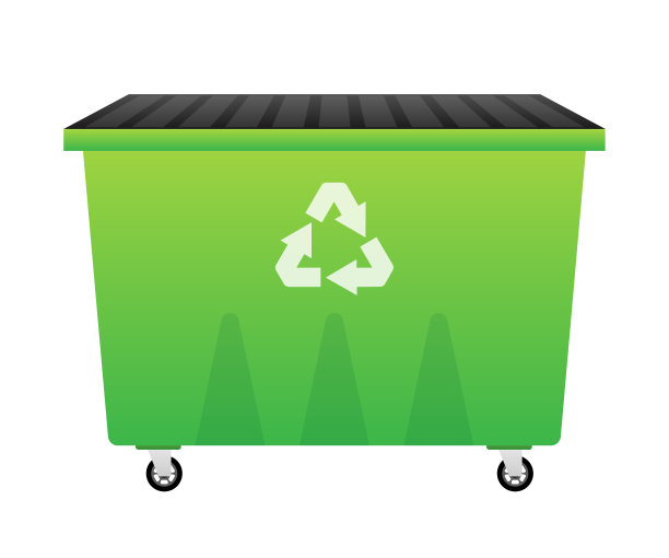 可回收的垃圾桶，有轮子的垃圾桶。矢量插图。图片下载