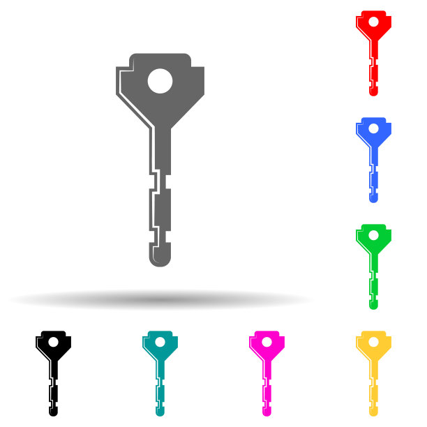 图标键多色风格。简单的字形，平面矢量锁和按键图标的用户界面和用户体验，网站或移动应用程序图片下载