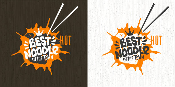 最佳面馆亚洲食品标识，面馆盒，热，刻字，飞溅，滴，纹理背景标识设计图片下载
