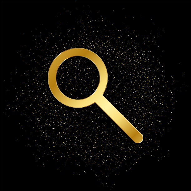 搜索，放大镜黄金图标。矢量插图的金色粒子背景。孤立矢量符号符号-教育图标黑色背景图片下载