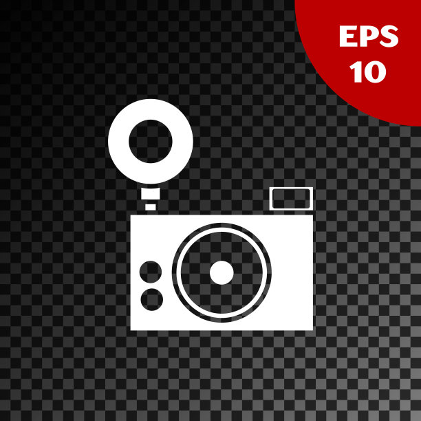 白色照片相机图标孤立在透明的黑暗背景。与相机图标。矢量图图片下载