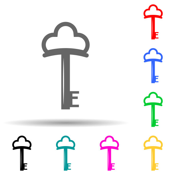 图标键多色风格。简单的字形，平面矢量锁和按键图标的用户界面和用户体验，网站或移动应用程序图片下载