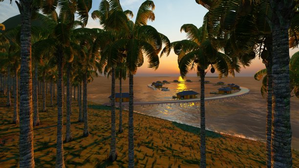 无人机拍摄的小岛，法属波利尼西亚3d渲染图片下载