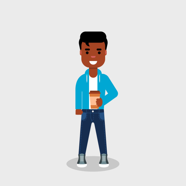 年轻的非裔美国人手里拿着咖啡。极客们喜欢用一次性纸杯喝东西。图片下载