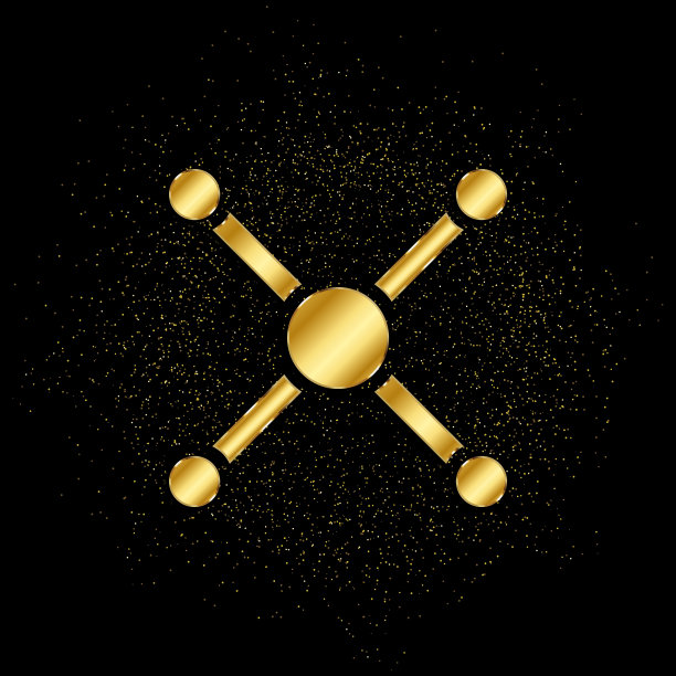 原子，原子键的金图标。矢量插图的金色粒子背景。孤立矢量符号符号-教育图标黑色背景图片下载