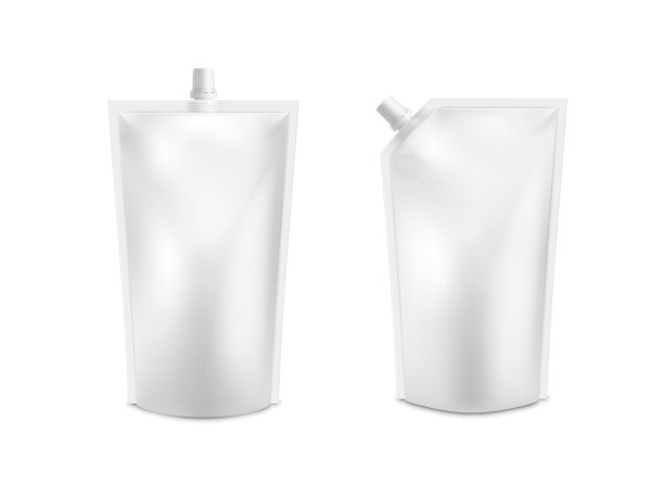 逼真的3D白色空白Doy包模型设置。矢量Doypack模板包装螺旋盖。图片下载