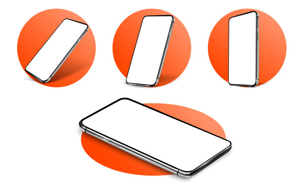 智能手机边框少黑屏，旋转位置。从不同角度看智能手机。模型的通用设备。UI / UX智能手机集。信息图或演示3D逼真的手机模板。图片下载
