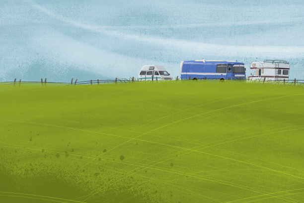 绿色草坪上的大篷车素材图片