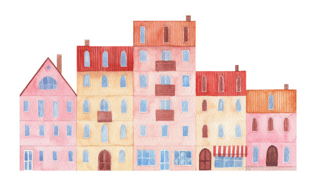 水彩手绘建筑插图图片下载