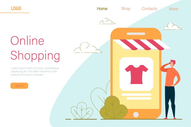 网上购物和网上采购横幅。图片下载