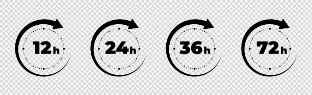 12、16、24、48、72小时时钟指针及送货服务时间图标集图片下载