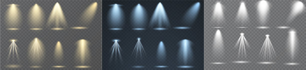 大型收藏金色，蓝色和白色场景照明，音乐会照明，舞台聚光灯。舞台的聚光灯照明。为您的设计提供特殊的灯光效果图片下载