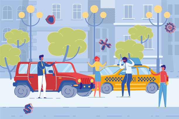 城市道路上发生车祸，车辆损坏严重。素材图片