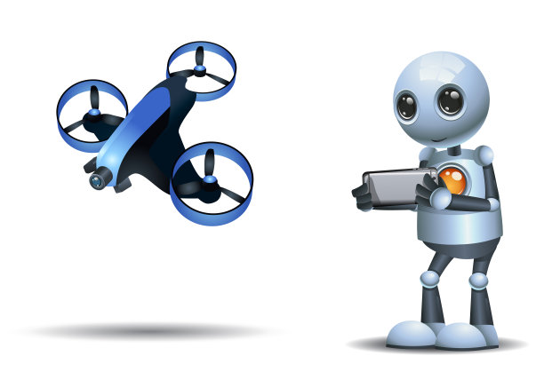 小机器人玩智能无人机的3d插图图片下载