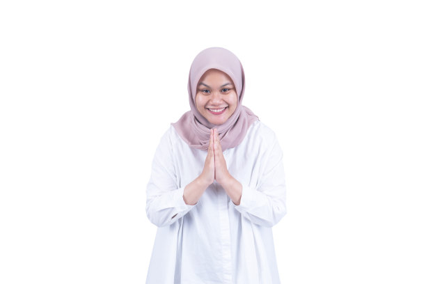 问候手东南亚穆斯林妇女-拷贝空间图片下载