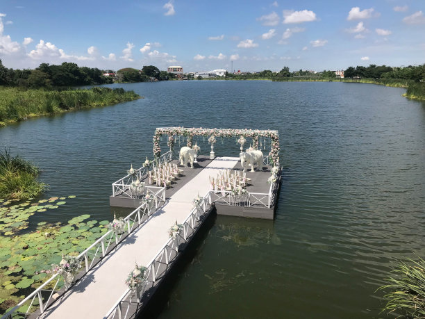 在湖里或池塘里举行婚礼图片下载