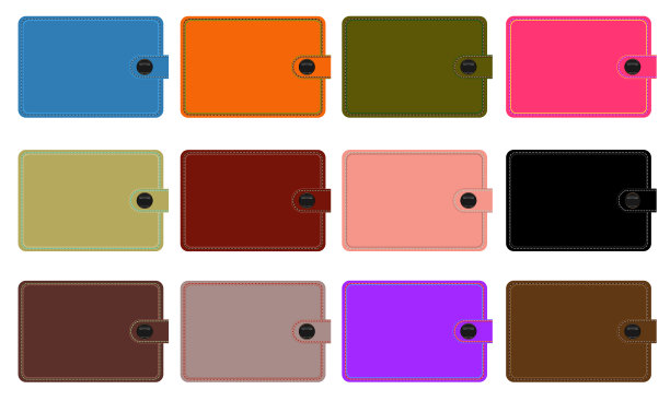 一套彩色钱包。矢量图模板图片下载