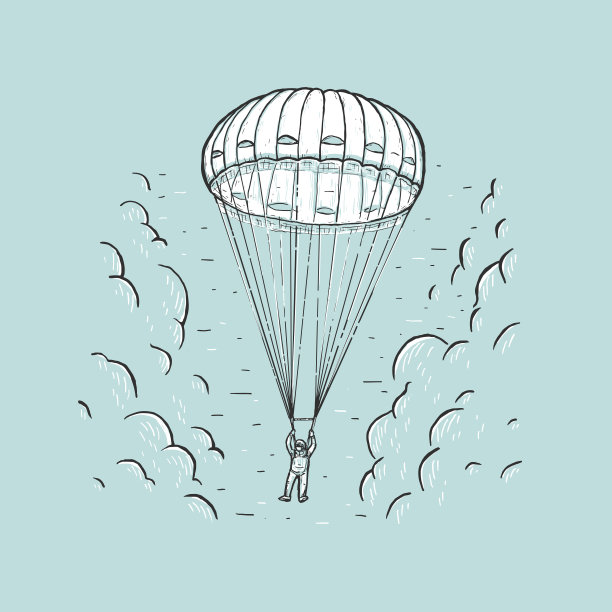 草图矢量插图与手绘跳伞。跳伞运动的概念。图片下载