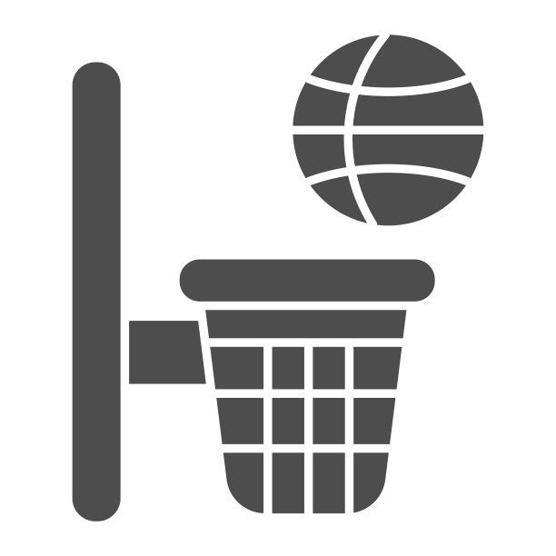 篮球框和固体球图标。目标在篮子里。体育矢量设计理念，白底象形文字风格。图片下载