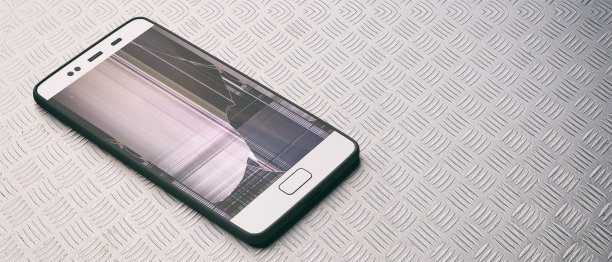 智能手机碎屏，金属棋盘产业背景。3 d演示。图片下载