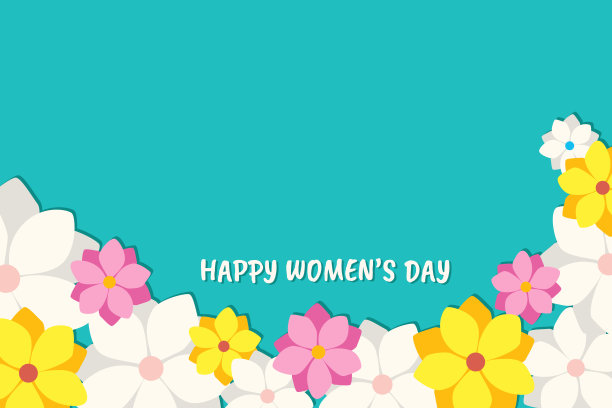 国际妇女节的绿色背景。短信:妇女节快乐，送花。矢量插图。图片下载