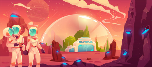 宇航员家庭在红色星球表面的背景素材图片